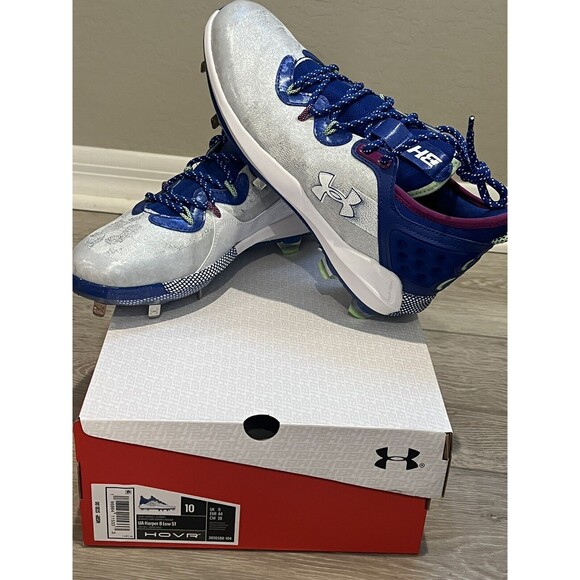 Bryce Harper Under Armour Low ST Baseball Cleats UA 8 Blue White Men's Size 10 - Picture 1 of 10